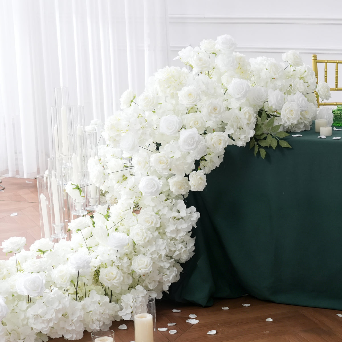 ivory faux flower swag for wedding stair railing decor