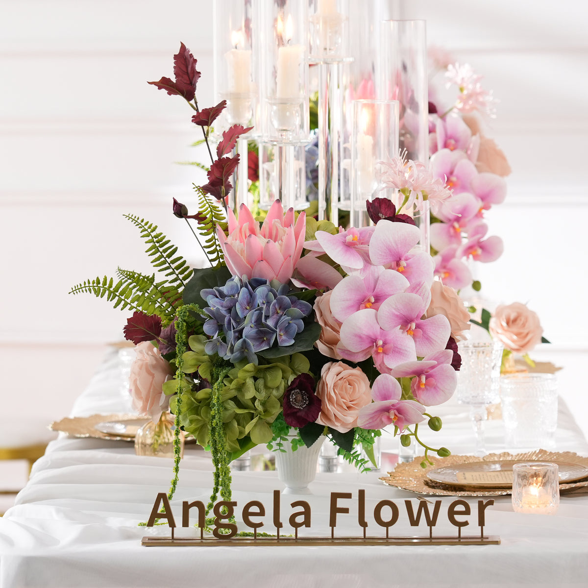 Exotic mixed silk floral bunch for banquet table decor
