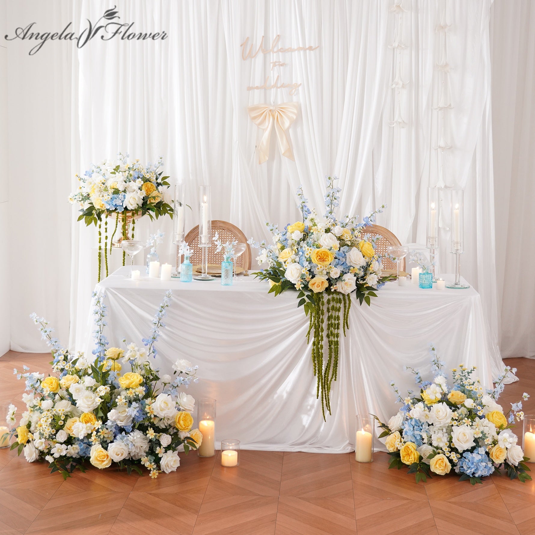 White Yellow Blue Wedding Flower Centerpiece
