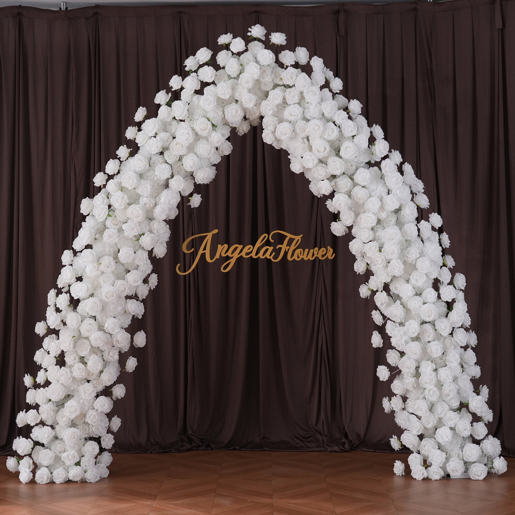 white_rose_arch_elegant_indoor_setup
