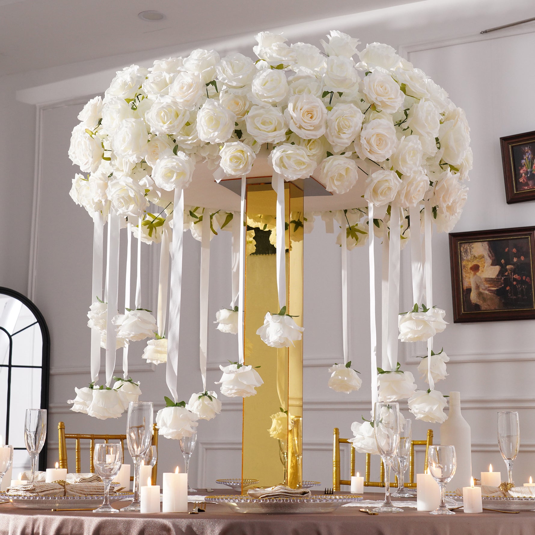 Modern Wedding Table Decor with Artificial White Floral Centerpiece