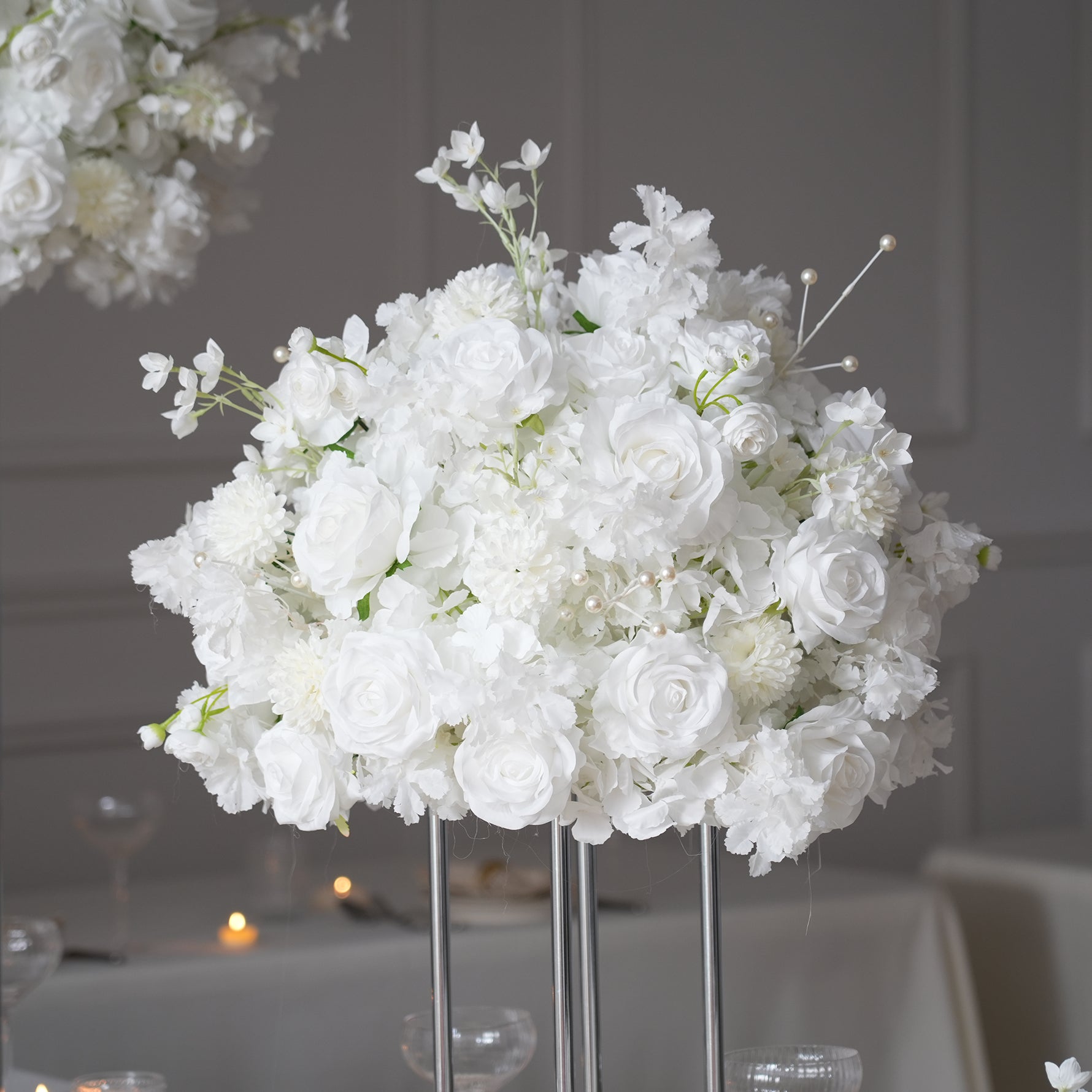 Chic Ivory Flower Centerpiece for Outdoor Wedding Display