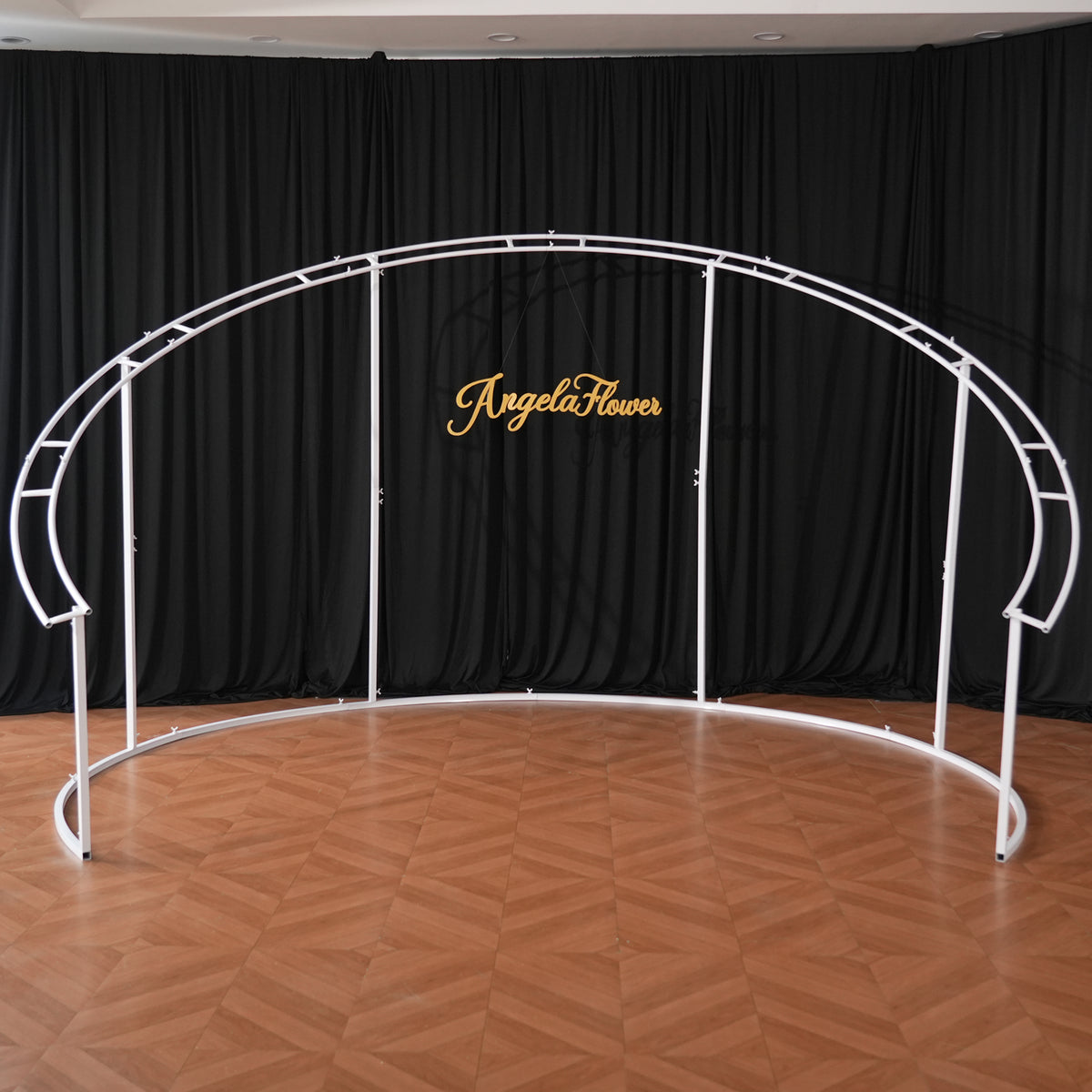 Half moon metal stand studio display for wedding florals