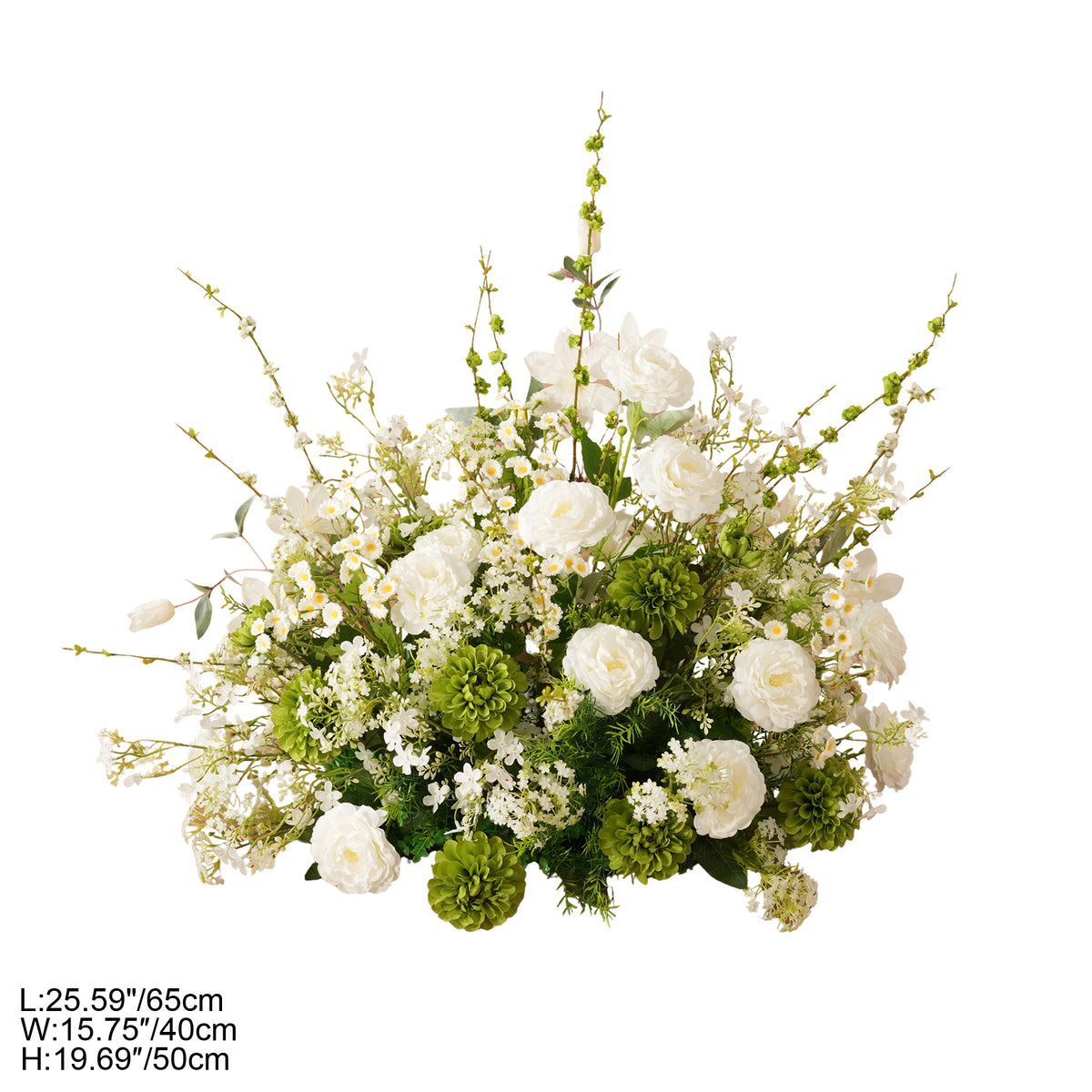 Greenery-heavy white bloom silk floor flower for wedding stage styling