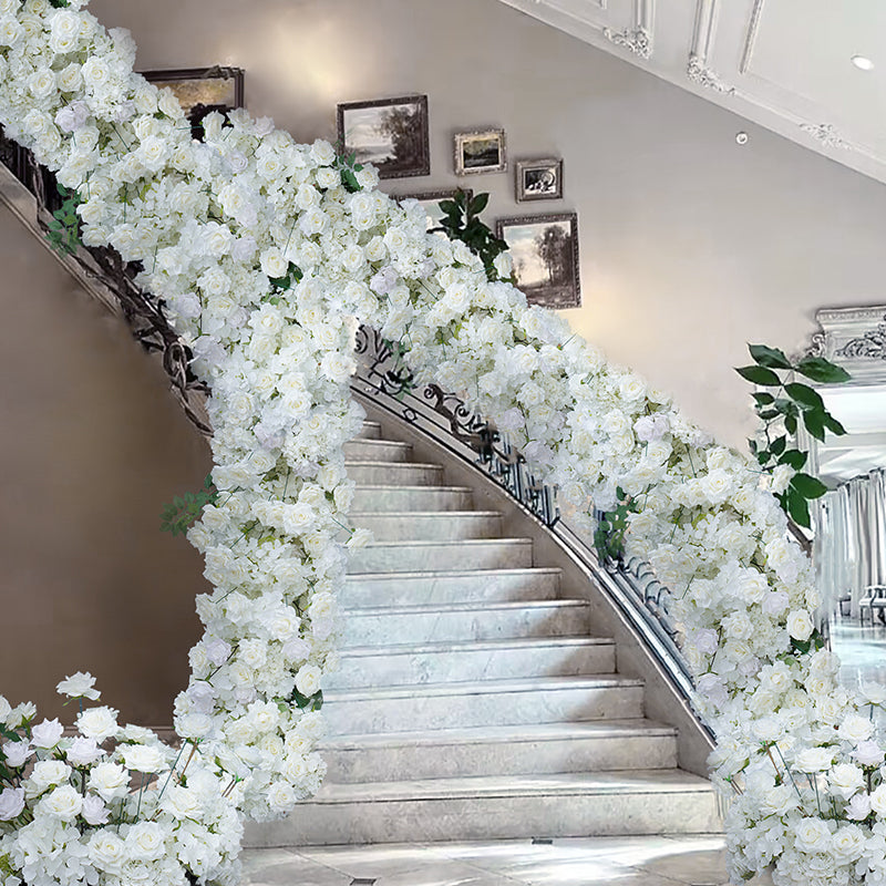 white ground flower row for wedding event aisle decor