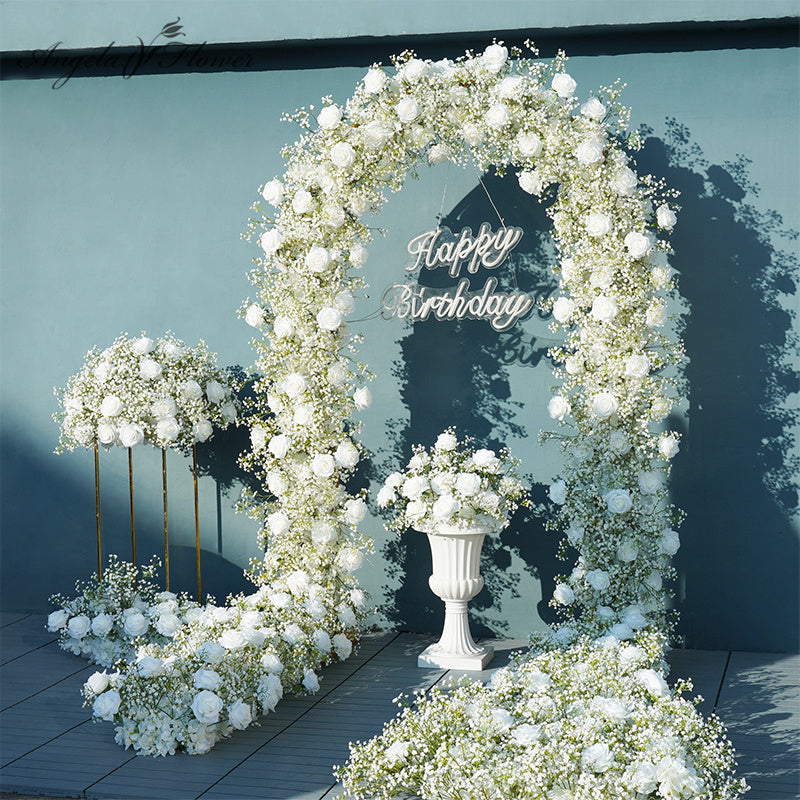 Luxury White Rose Babysbreath Wedding 5D Floral Runner Arrangement 