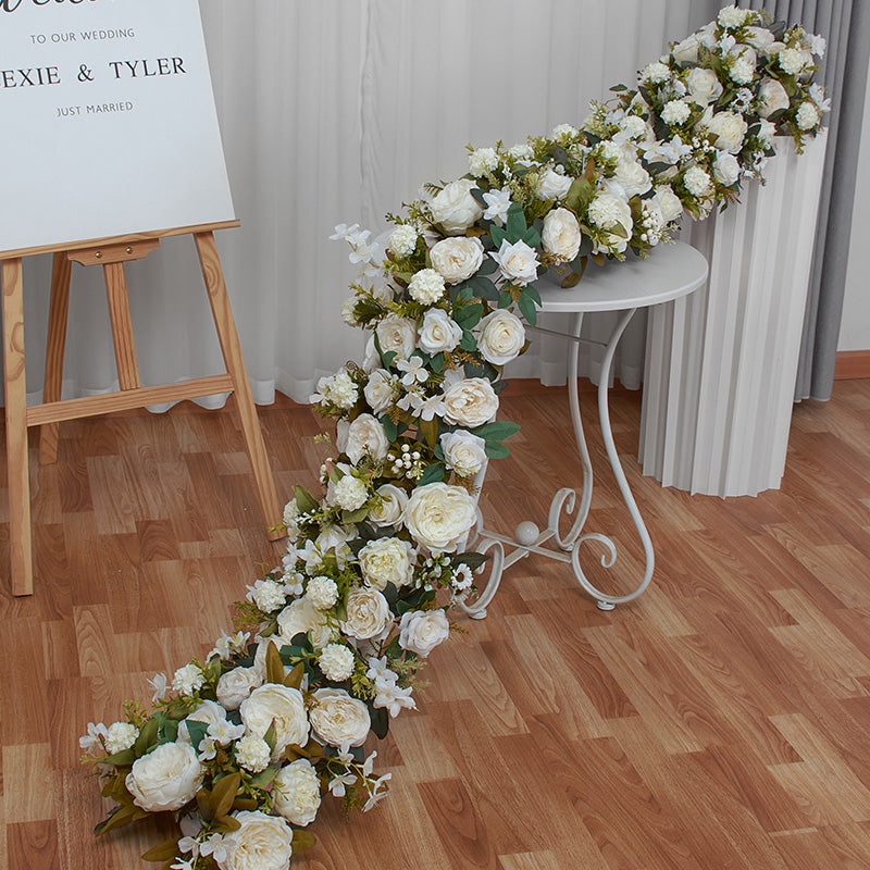 silk flower garland, long trailing design for wedding reception head table decor
