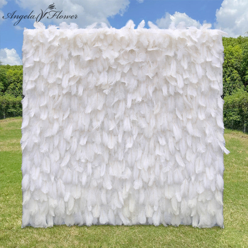 White Feather：5D Fabric Artificial rolling up curtain flower wall