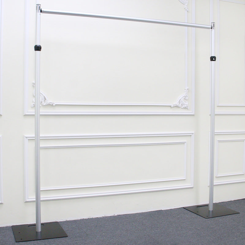 Individual hardware components of expandable backdrop stand, poles, bases and lock connectors