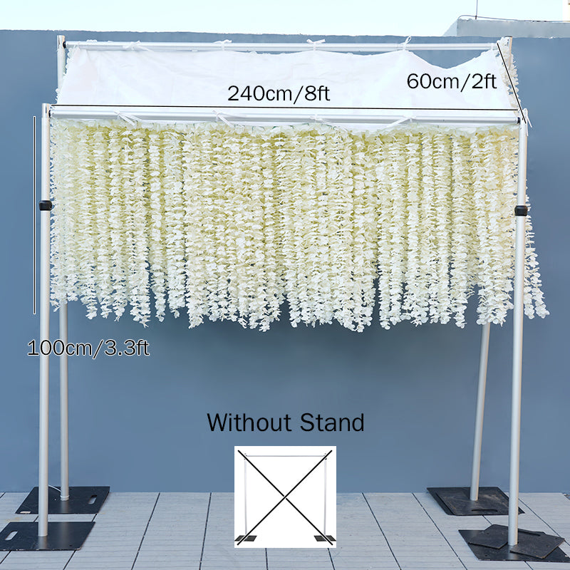 Close‑up texture of artificial hanging wisteria flower curtain