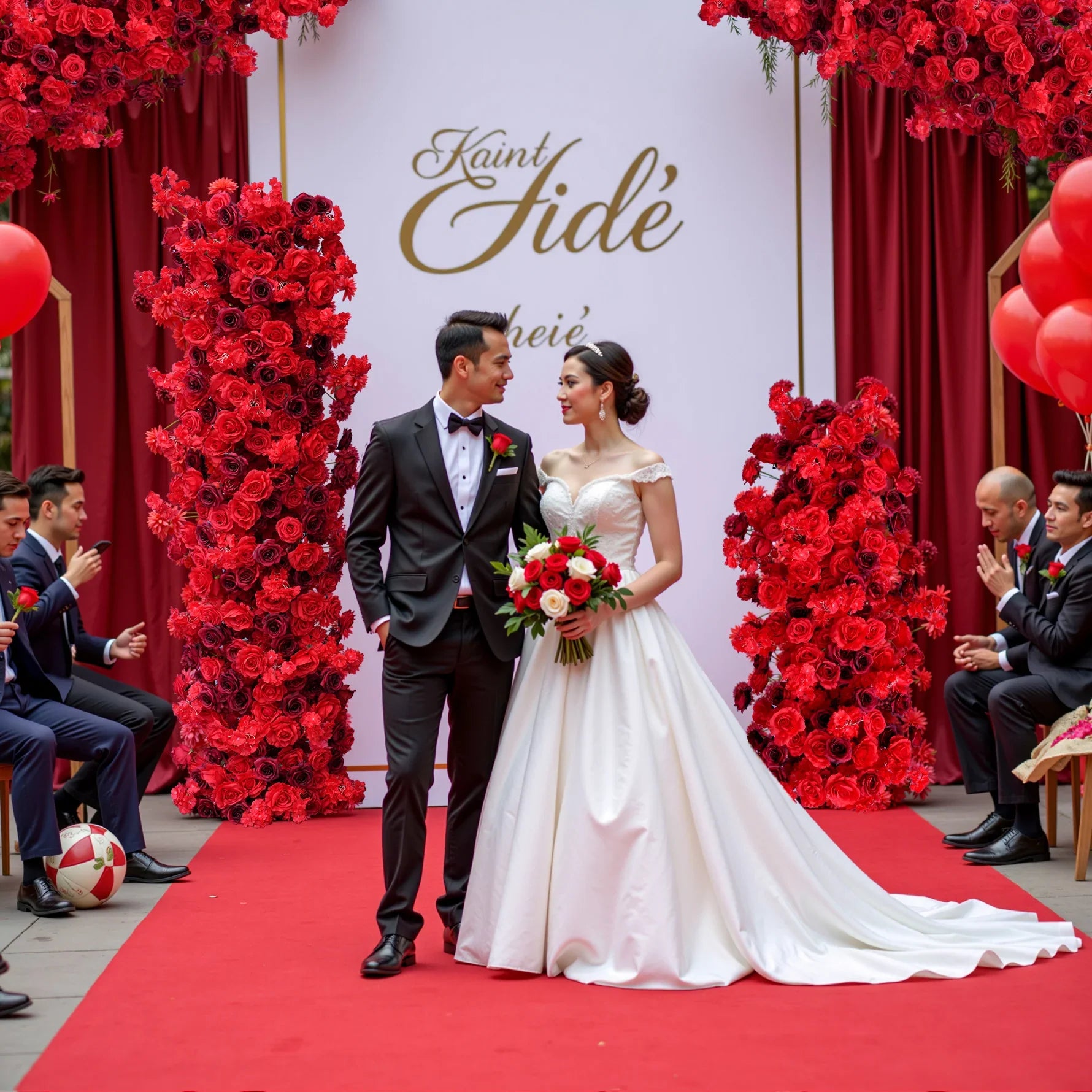 Red Matches What Color--The classic combination of red artificial flowers in weddings