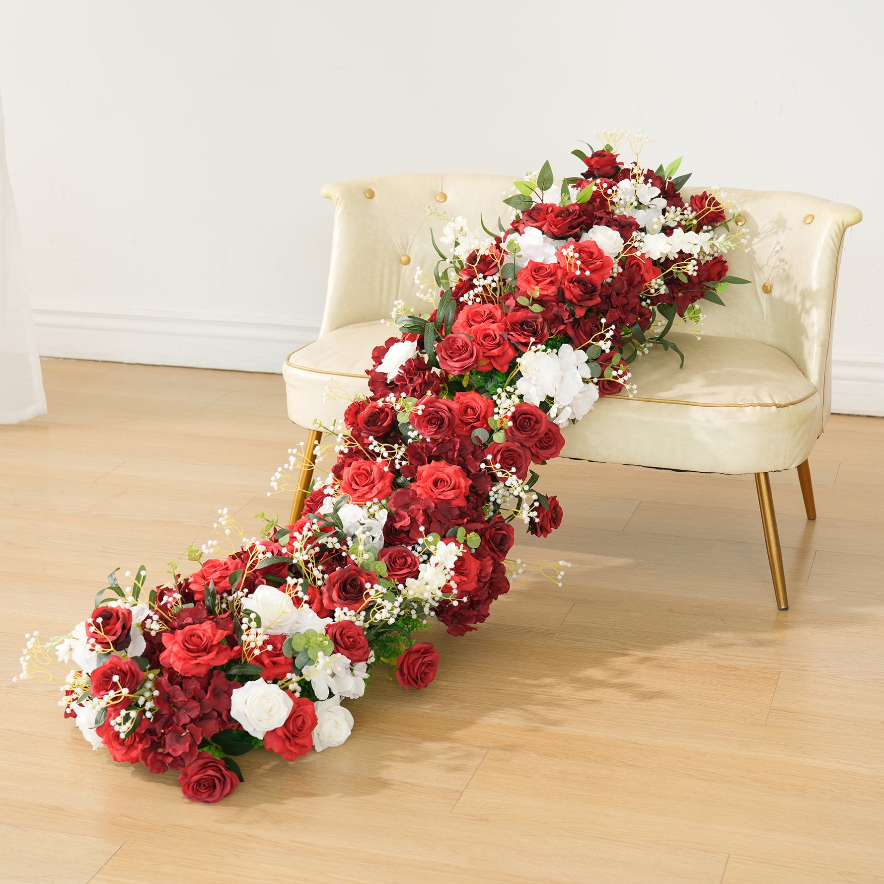 A7174 A7673 Burgundy Rose White Baby Breath Grass Wedding Arch Red
