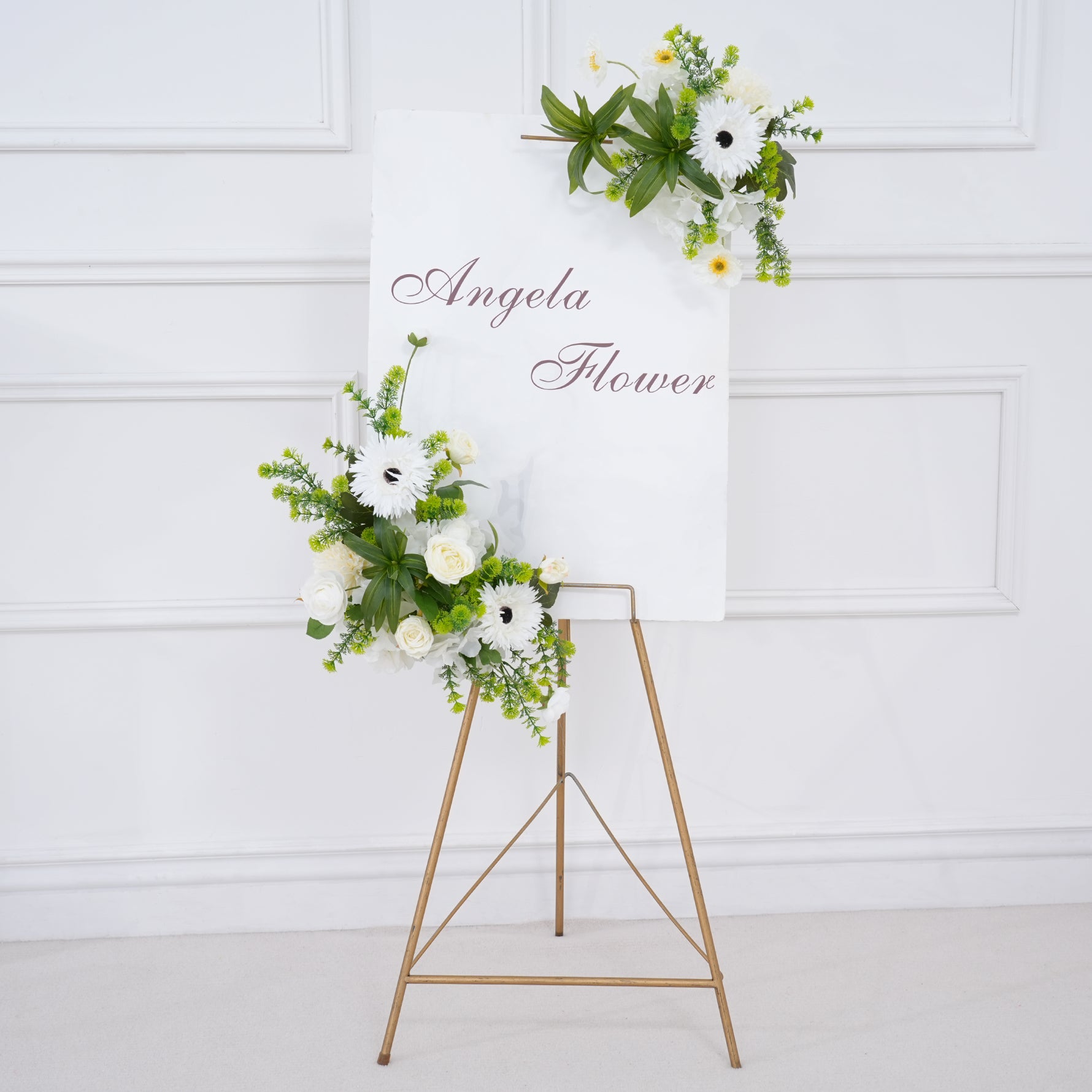 Angela Flower Champagne White Series With Greenery Floral