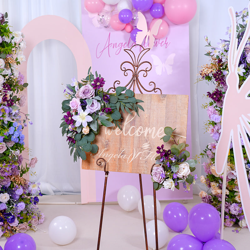 A865317 Purple Series With Greenery Welcome Sign Flower