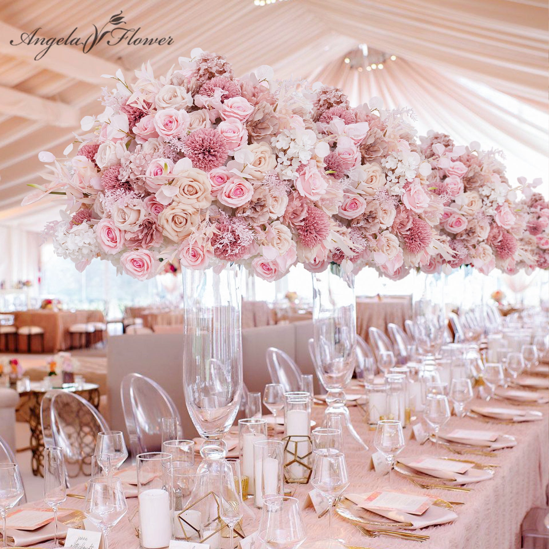 A8847 70cm Pink Rose Dandelion Flower Ball Table Centerpiece