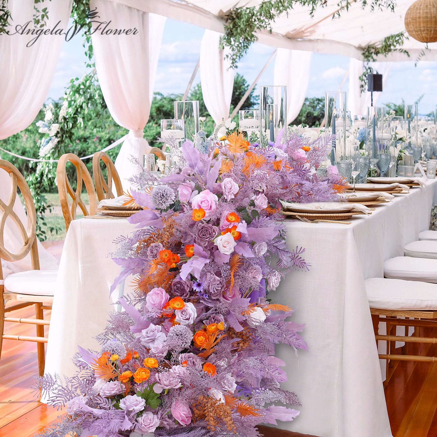 【未使用】Decoration Desire フラワーレースハット　パープル Purple Rose Leaves Orange Flower Table Sofa Runner Wedding Decor