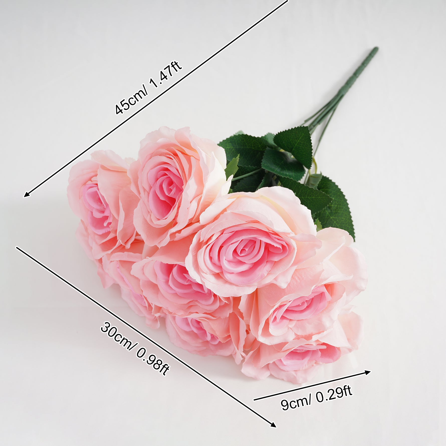 A3168 10pcs 45cm Artificial 9 Heads Rose Flower Bouquet Home Decor