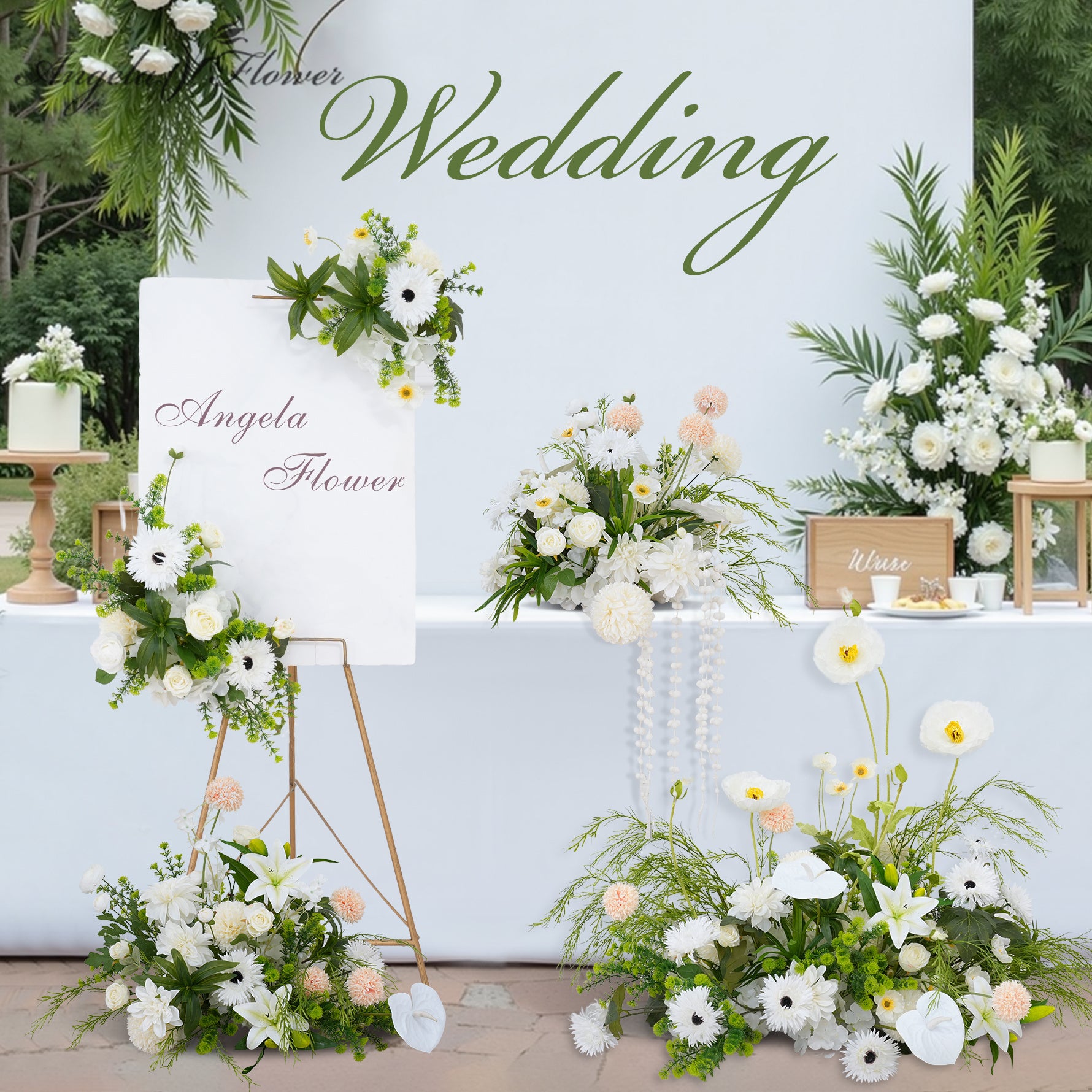 Angela Flower Champagne White Series With Greenery Floral