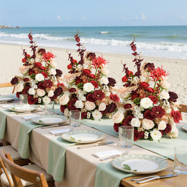 A9060 Artificial White Red Flower Gold Leaves Table Centerpiece Wedding Event Supplies