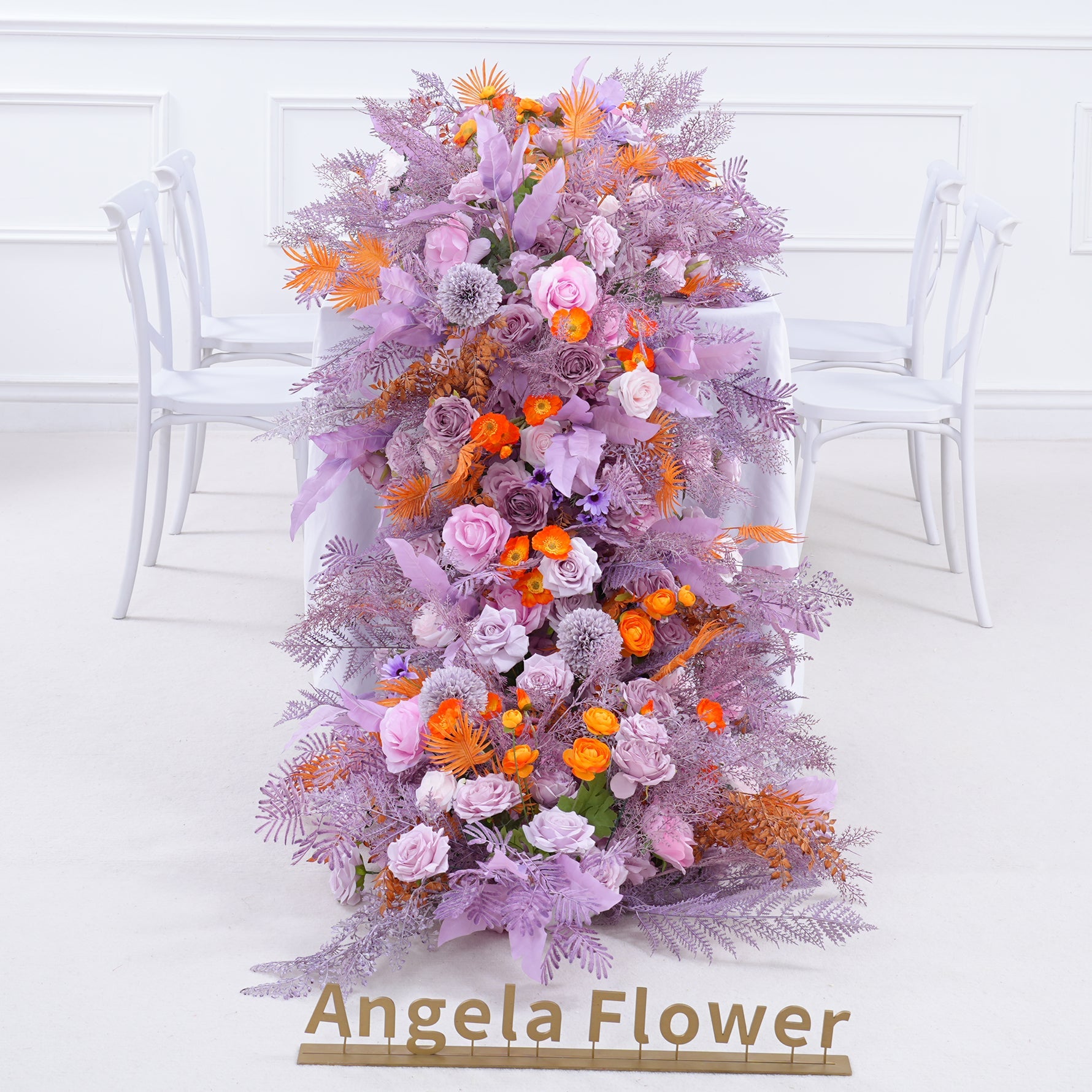 Purple Rose Leaves Orange Flower Table Sofa Runner Wedding Decor