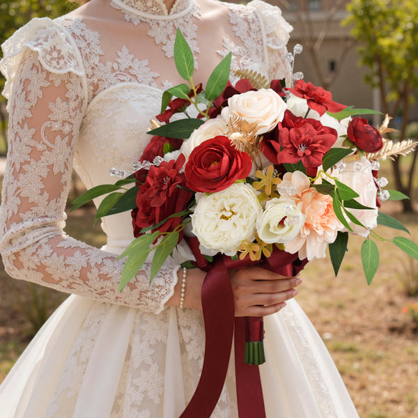 A9060 Red Rose Pink Bridal Bouquet Flower Arrangement Wedding Supplies