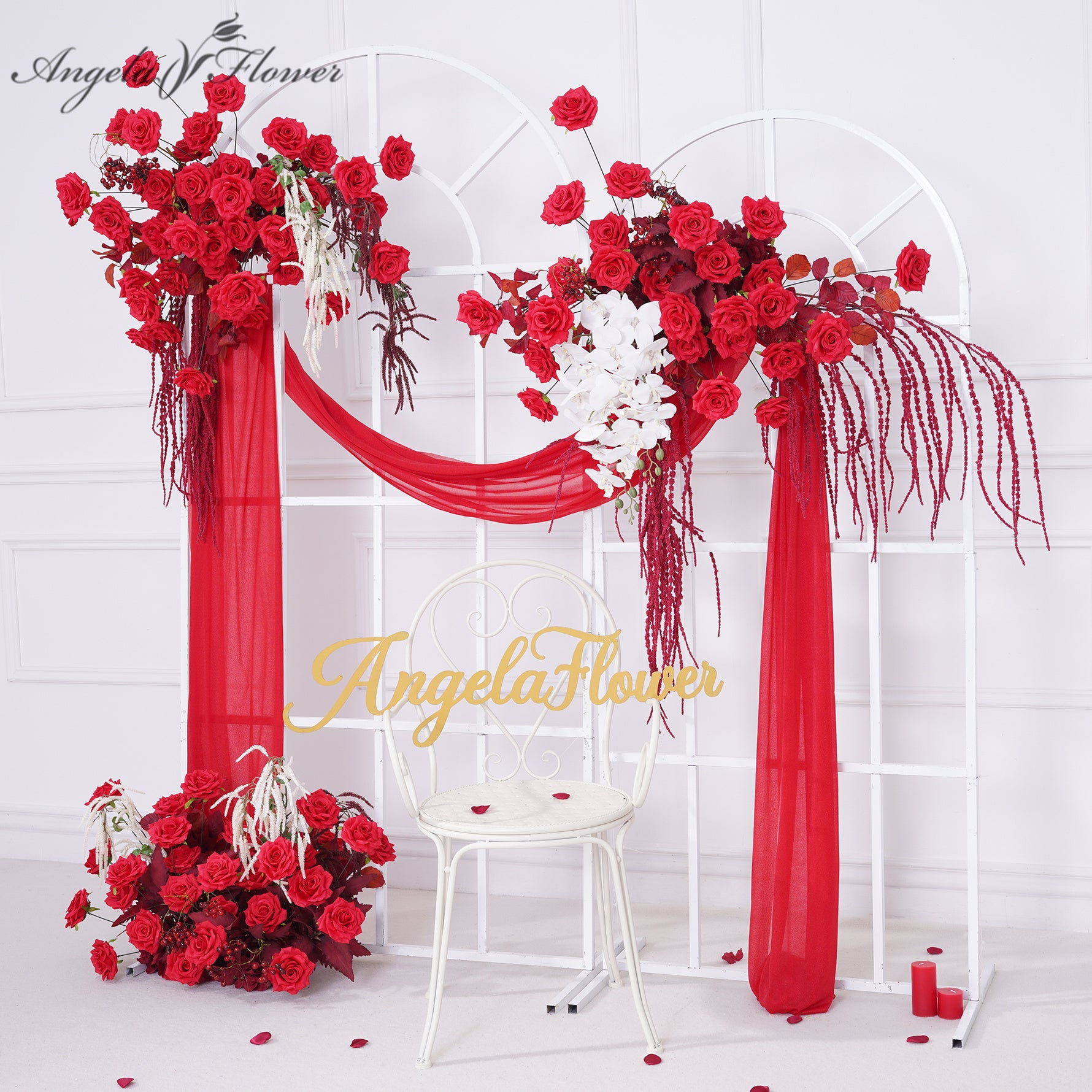 A8836 Red Rose Hang Vine Flower Decor Wedding Backdrop Frame