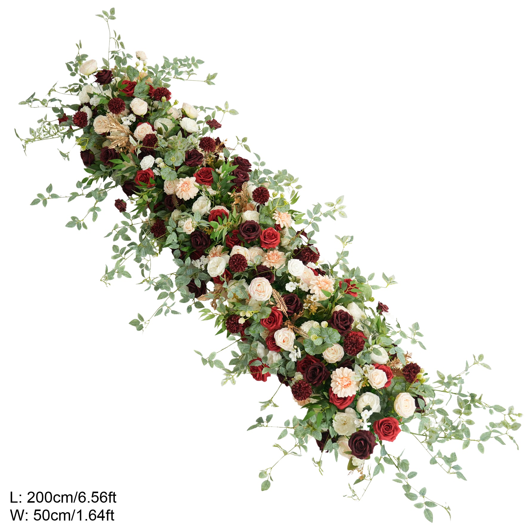 Artificial Red White Greenery Flower Row Arrangement Wedding