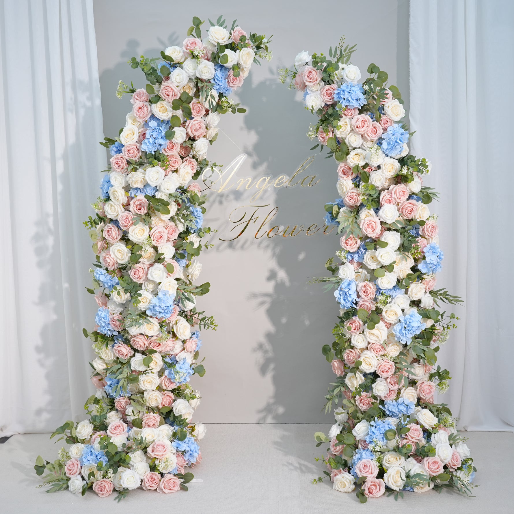 A8749 Cloth Base Baby Pink White Floral Row Decor For Wedding Horn Arc –  Angela Flower