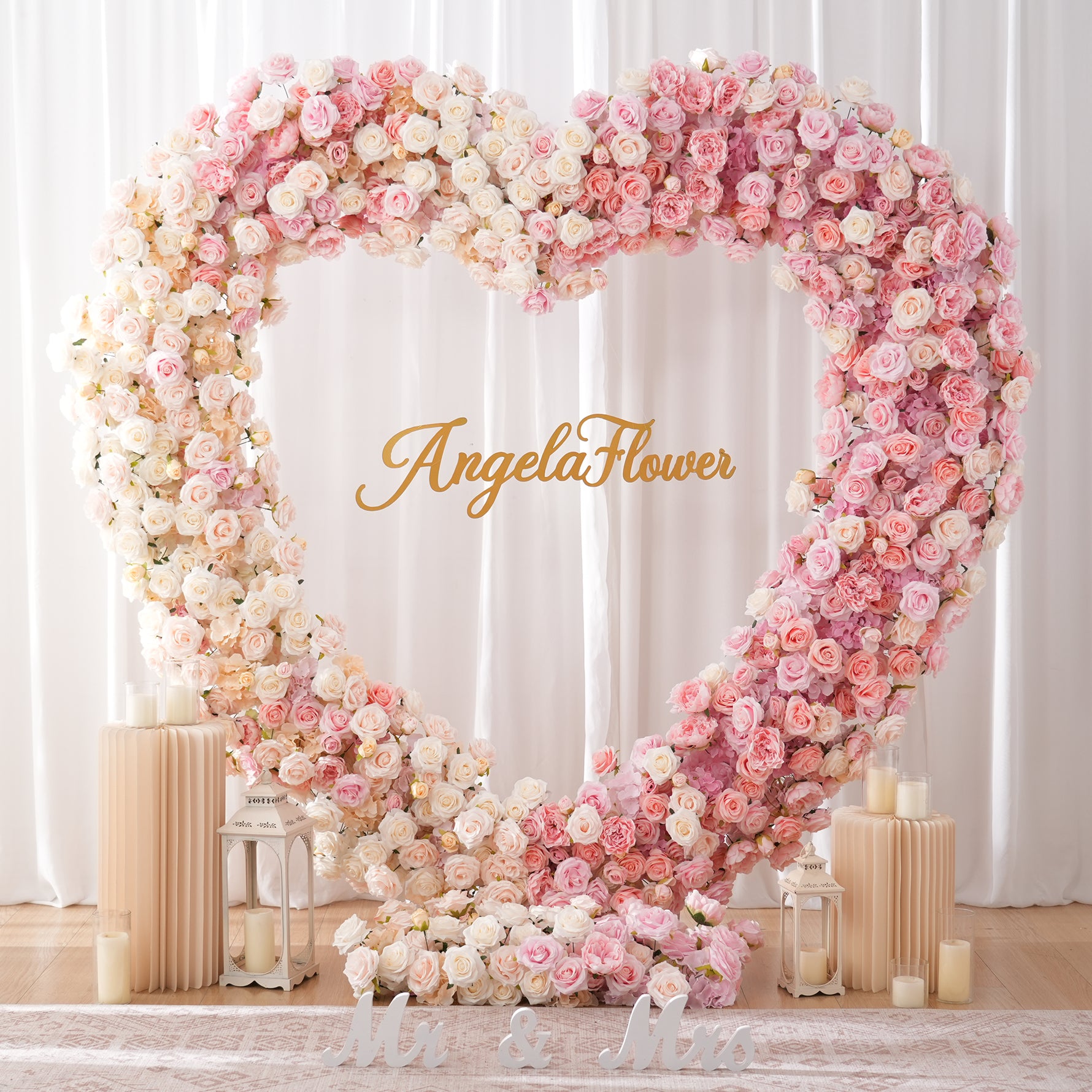 A9059 Hot Pink Red Rose Heart-Shaped Flower Arrangement Cloth Base