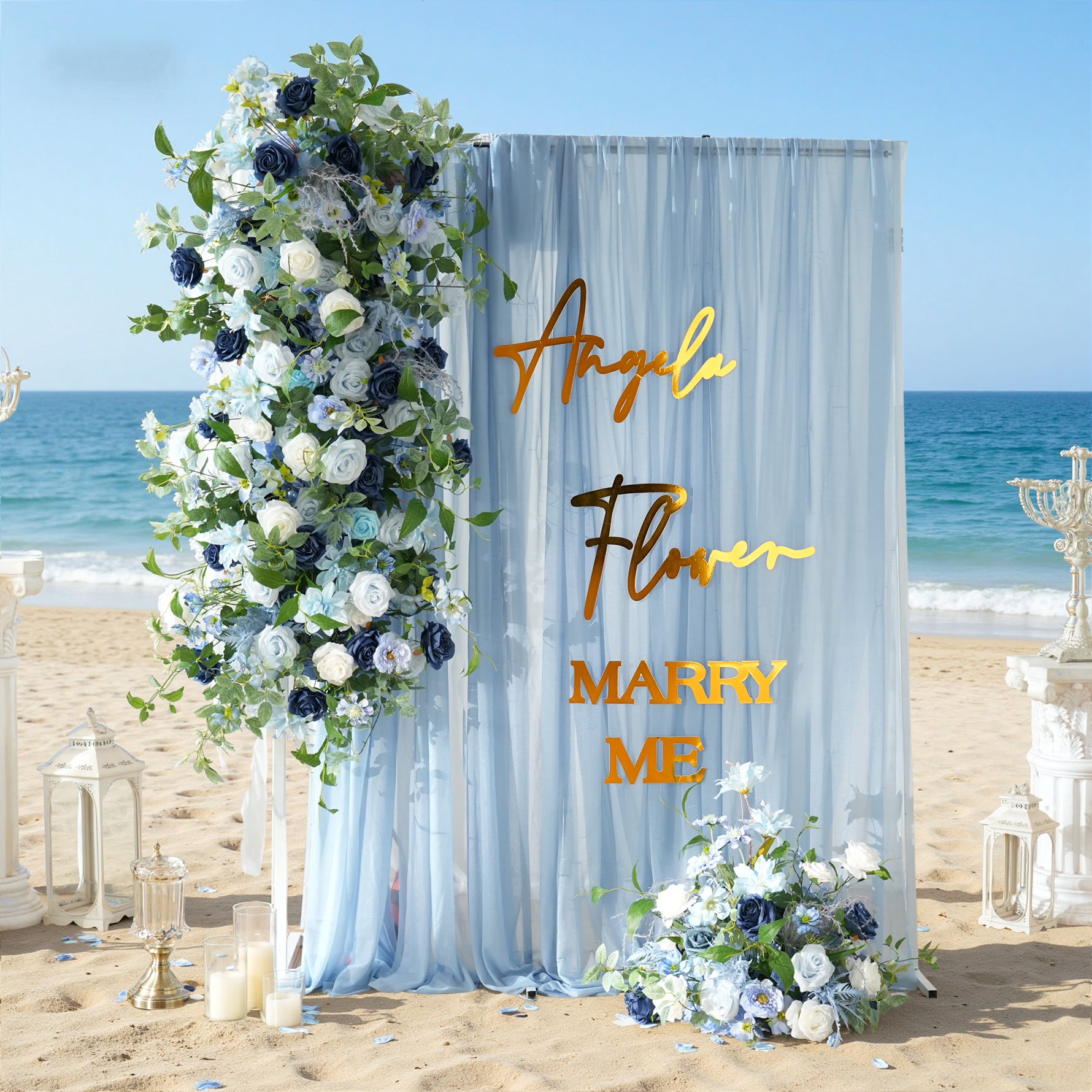 A9076 Blue Rose Centerpieces Row Hang Floral Arrangement Wedding