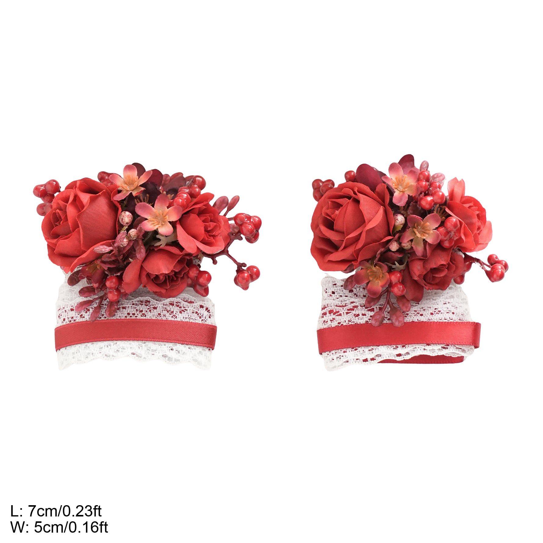 A9005 2pcs/set Red Rose Berries Wrist Flower Corsages Wedding