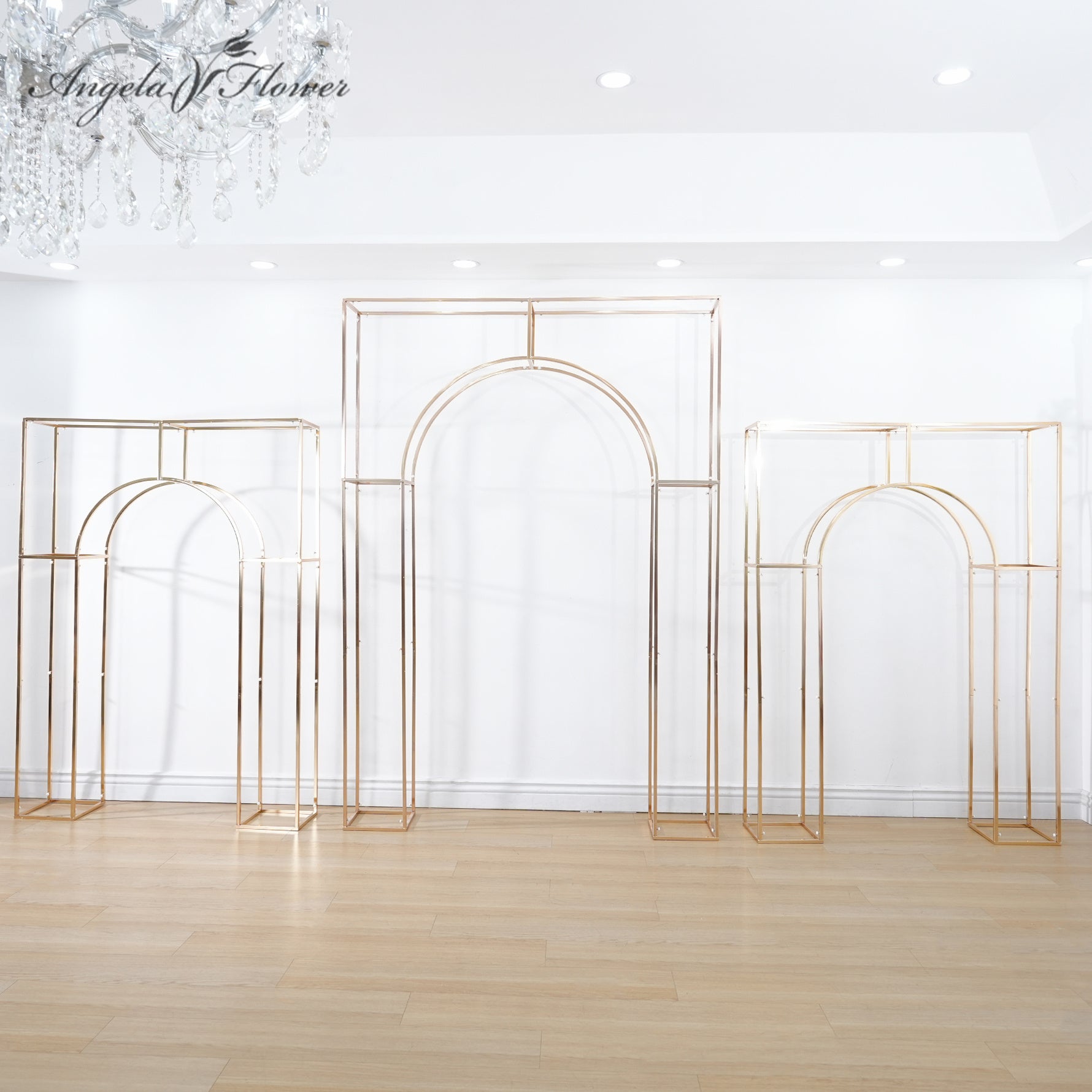 A7077 2M/2.6M Gold-plated Iron Square Screen Flower Stand Wedding
