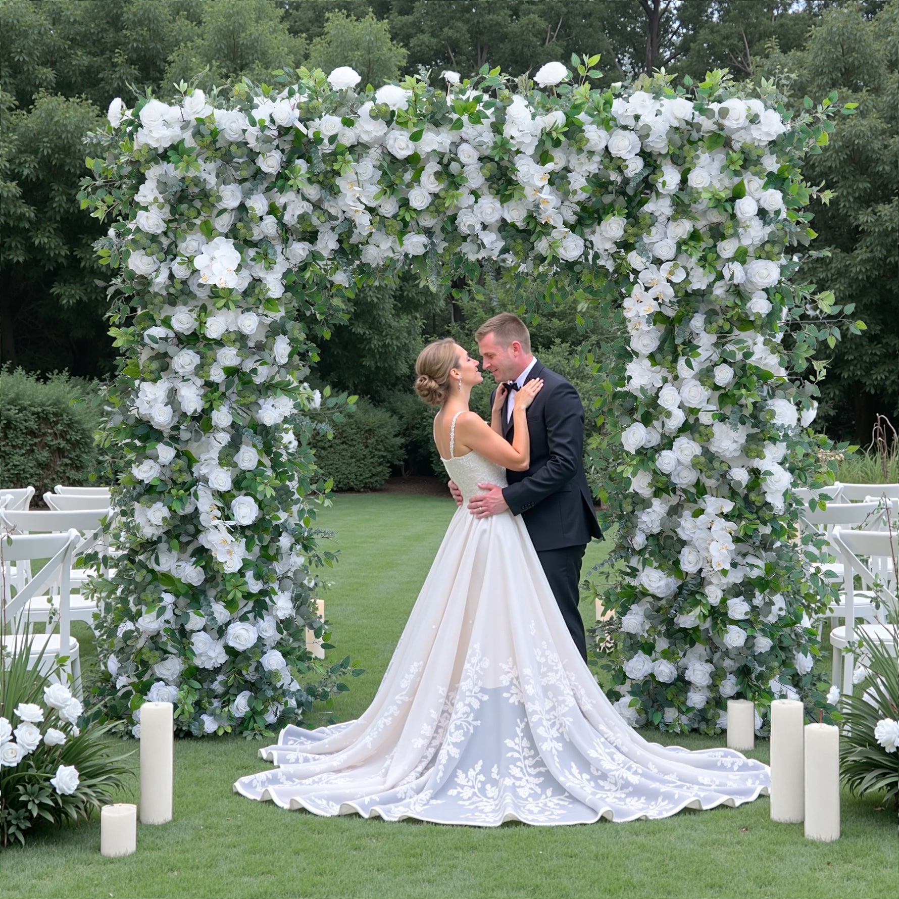 Hoàng Vũ A7495 A7502 Pink Rose White Baby's Breath Wedding Arch