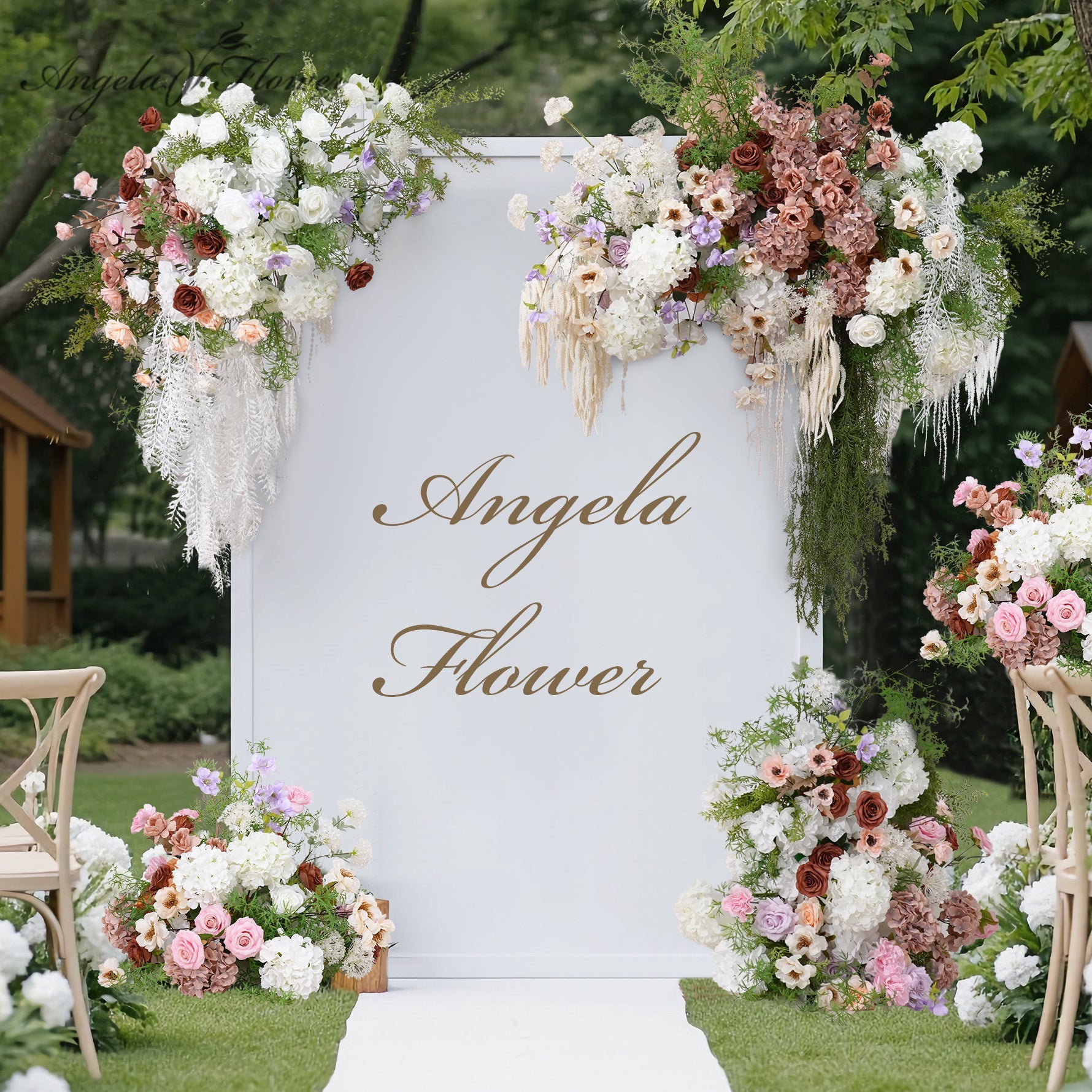 ★asian interior★ ★Glass＆Flower・set A8833 White Coffee Hang Flower Row Decor Wedding Backdrop Floor