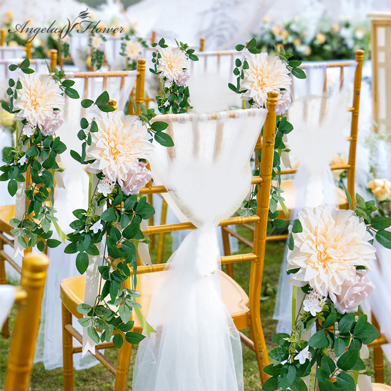 A863911 Champagne White Series With Greenery Chair Flower Wedding