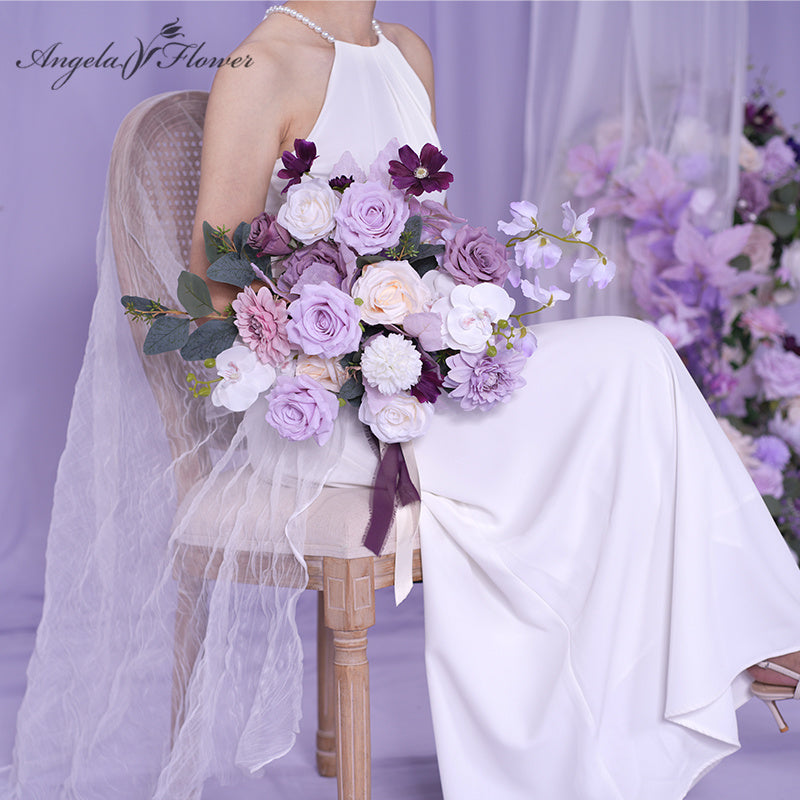 flowers for purple bridesmaid dresses Rinlong Wedding Bouquet For Bride 11