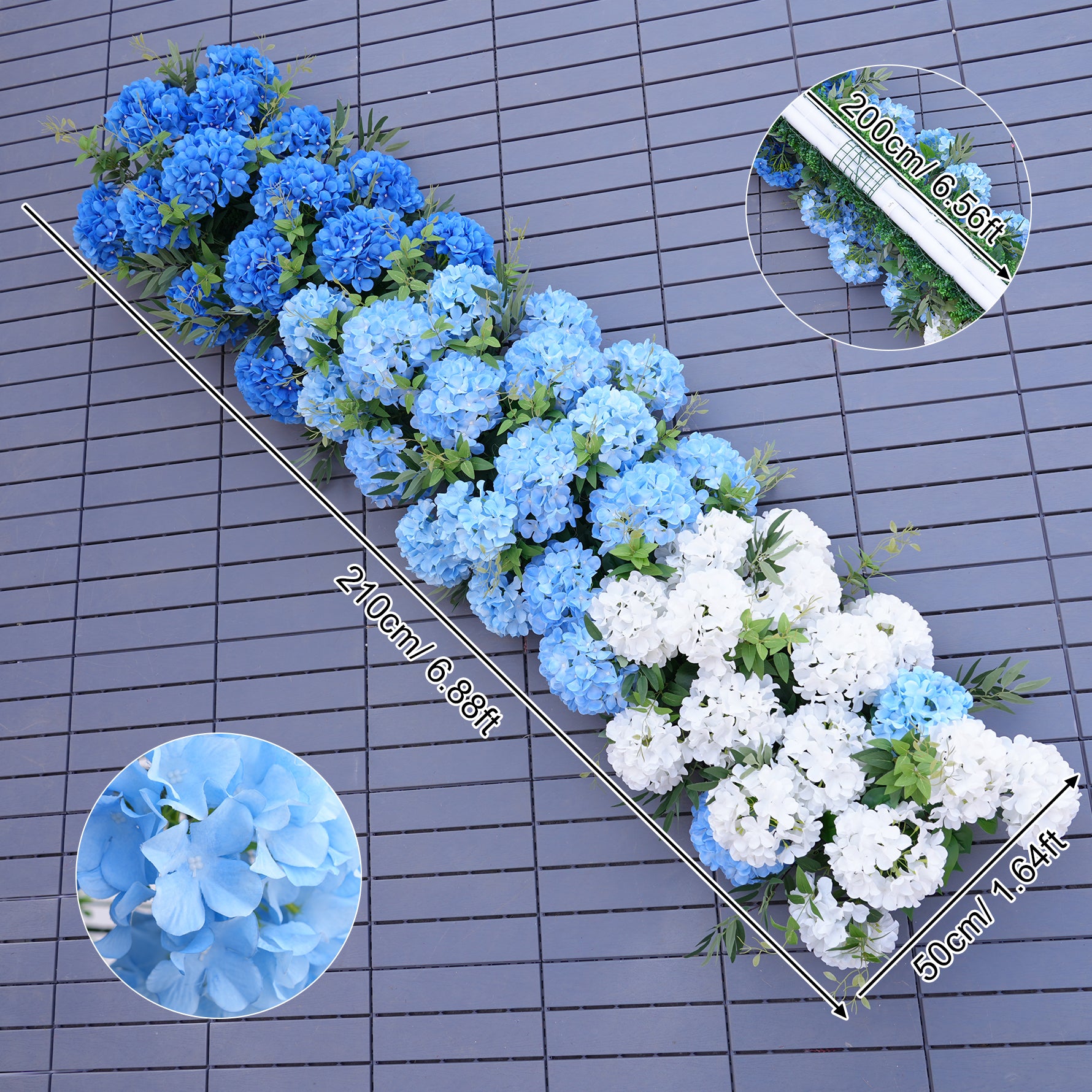 A8899 White Blue Gradient Hydrangea Green Leaf Wedding Background
