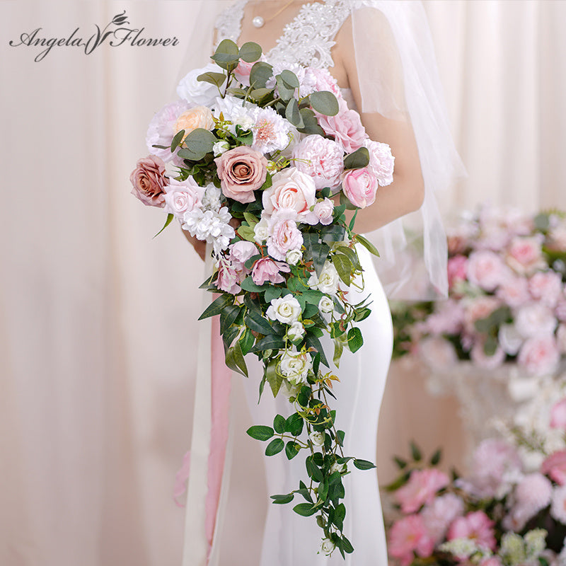 A864002 White Pink Bridal Bouquet Wedding Floral Arrangement