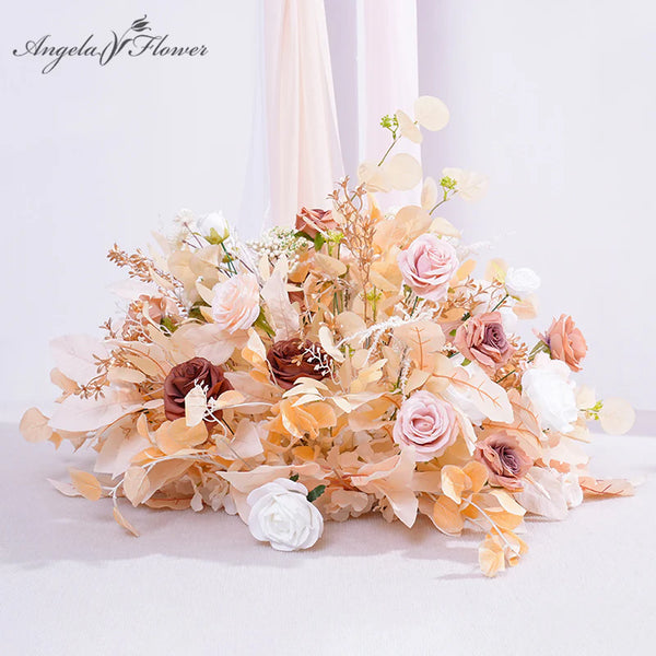 A863821 Champagne Series Rose Plant Leaf Floor Flower Row Wedding Event Props