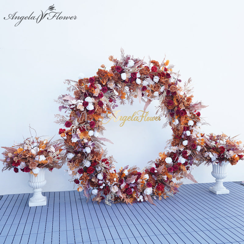 A8813 Autumn Color White Rose Flower Row Round Arch Table Floral Ball –  Angela Flower