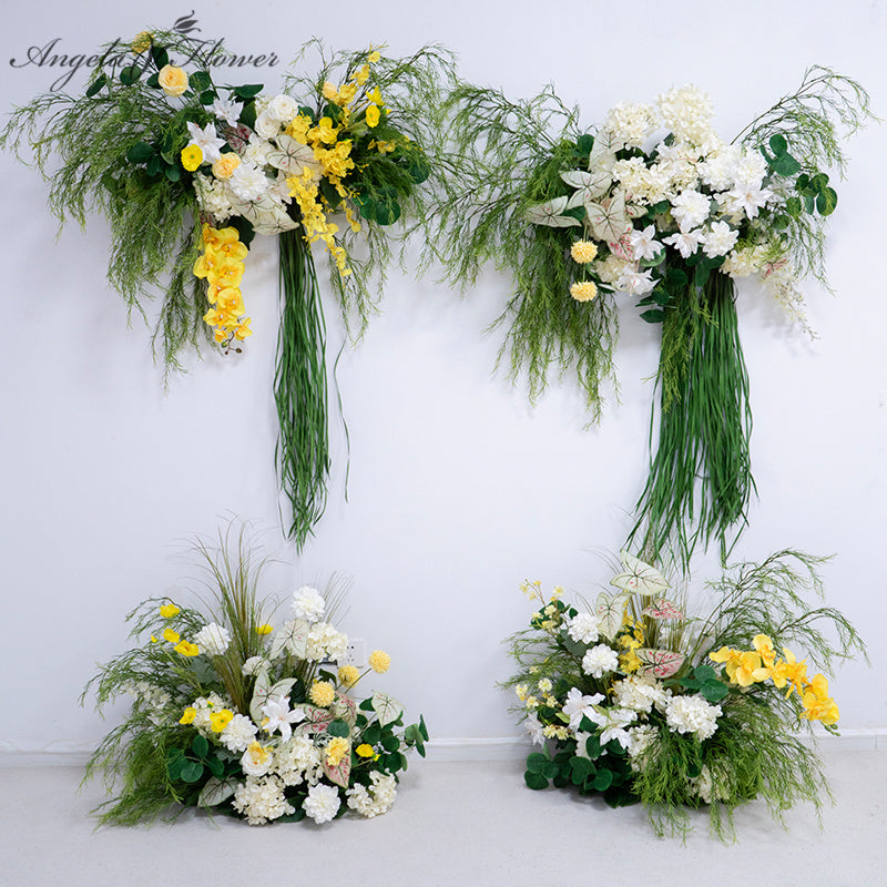 【リュウ 】ENVIORN 3点 Mori Yellow Orchid Greenery Vine Hang Floral Row Floor Flower