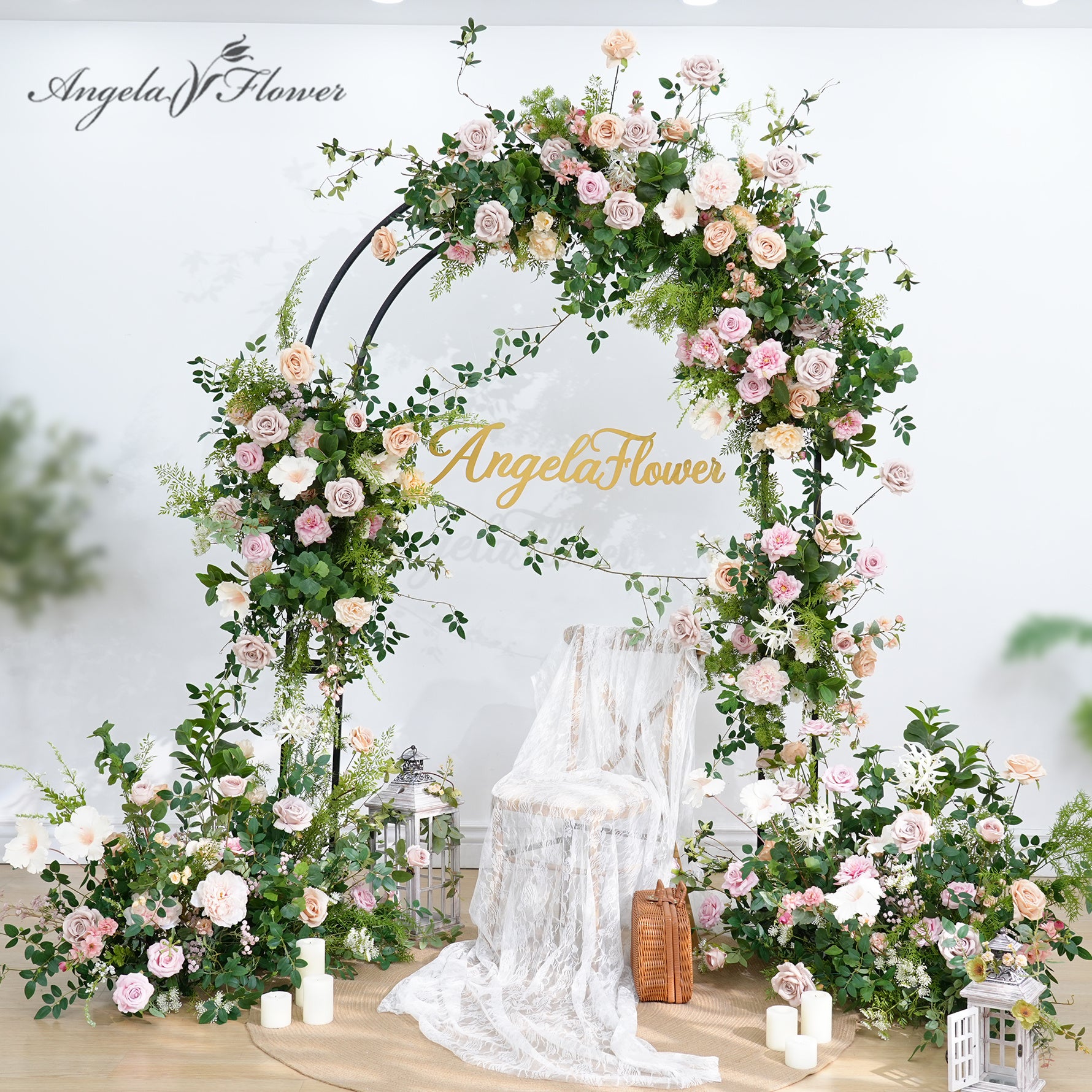 A8922 Mori Greenery Pink Rose Hang Flower Floor Floral Wedding