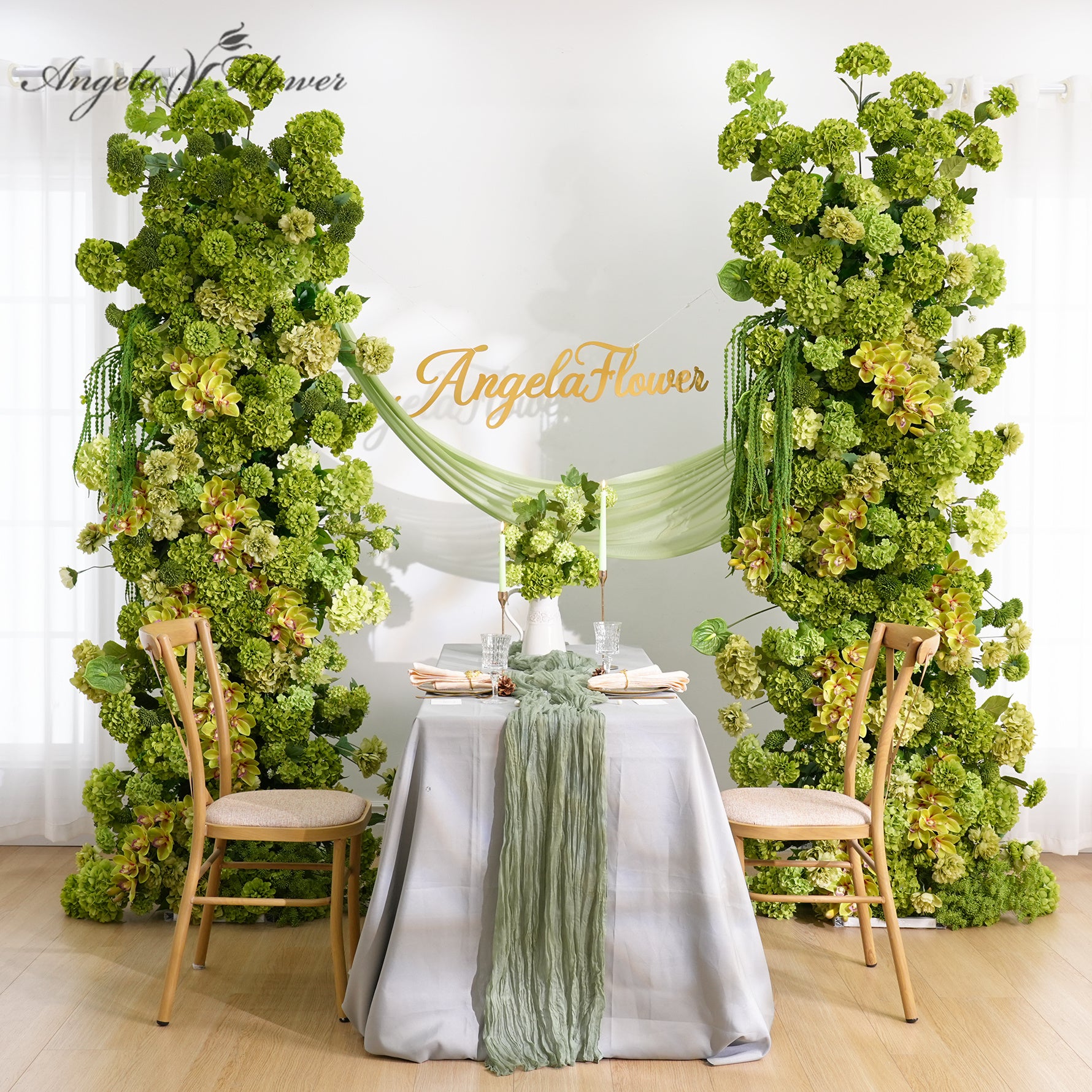 A8879 Green Hydrangea Vine Floral Arrangement KT Board Wedding