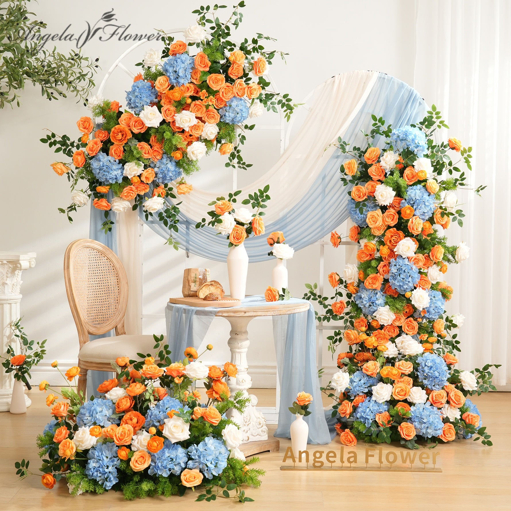 青薔薇 間接照明 A9056 Orange Rose Blue Hydrangea Hanging Flower Window Display