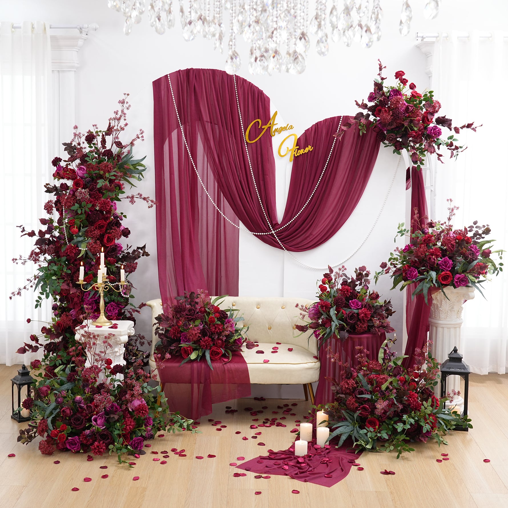 Angela Flower Red Rose Plum Bossom Floral Arrangement Decor Horn