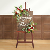 A9060 2pcs Artificial Red White Greenery Welcome Sign Flower Wedding Decor Supplies