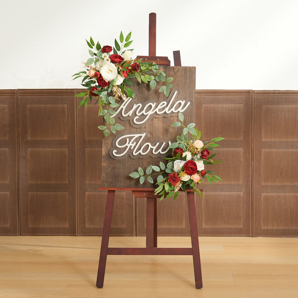 A9060 2pcs Artificial Red White Greenery Welcome Sign Flower Wedding Decor Supplies
