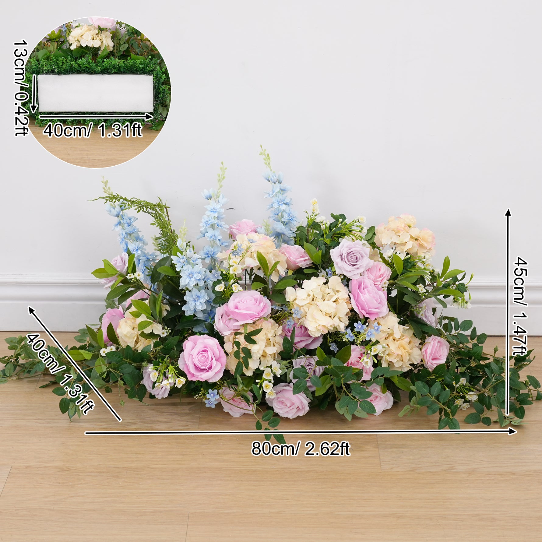 A8903 Colorful Rose Delphinium Greenery Floral Row Horn Arch