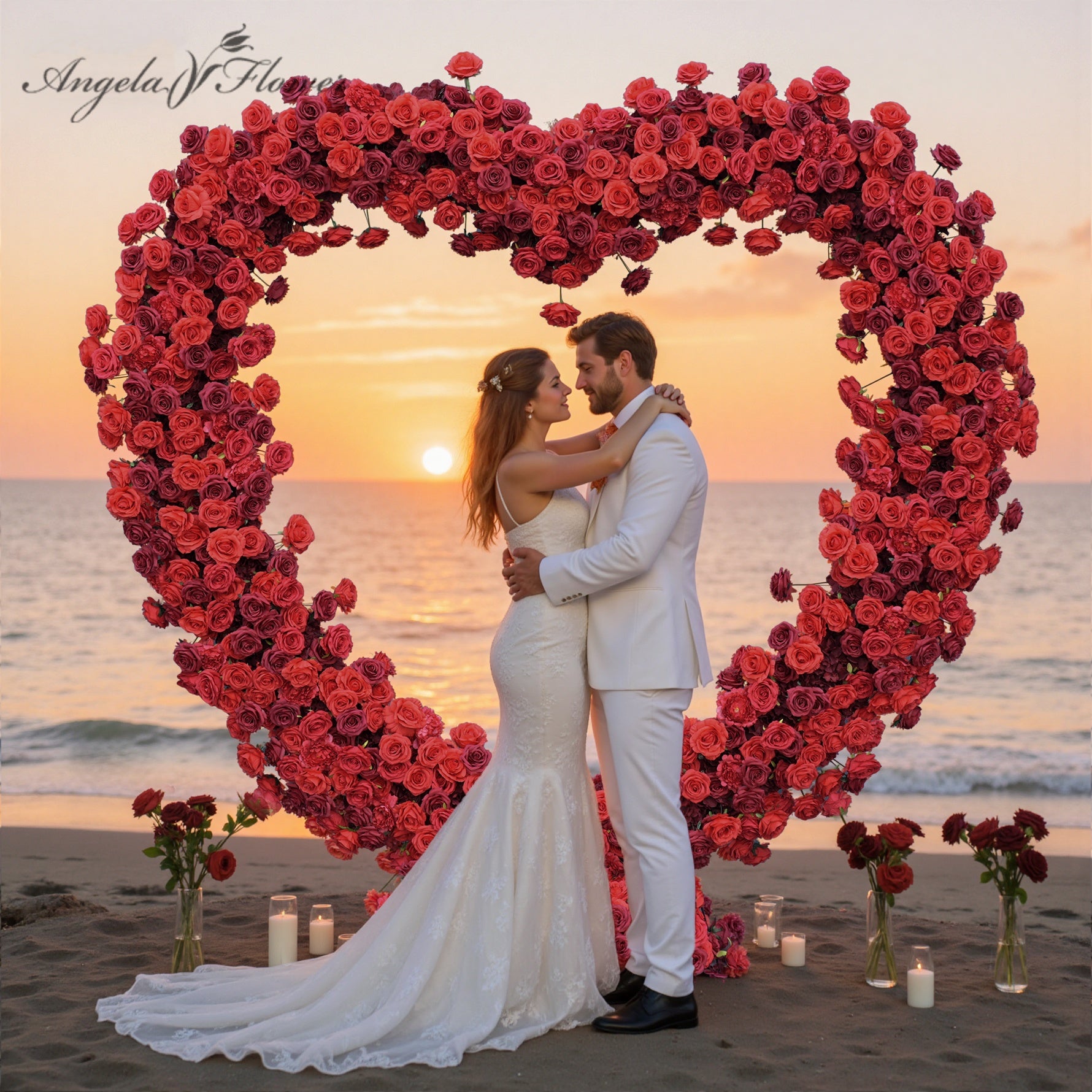 A8869 8.53ft Large Dark Red Heart-Shaped Flower Arrangement Cloth