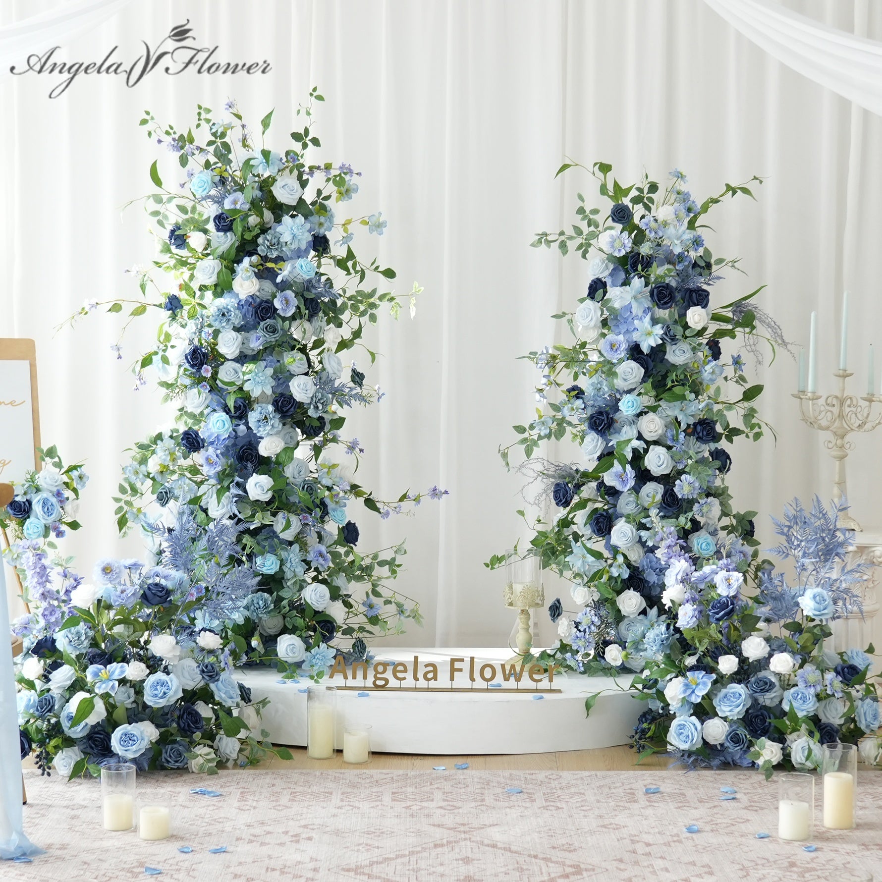 A9076 Blue Greenery Floral Row Table Centerpiece Ball Floor flower